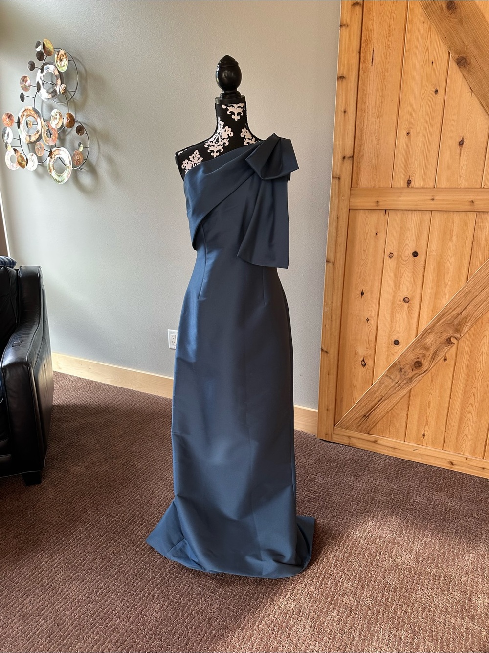 Sachin + Babi One-Shoulder Navy Gown with Draped Bow